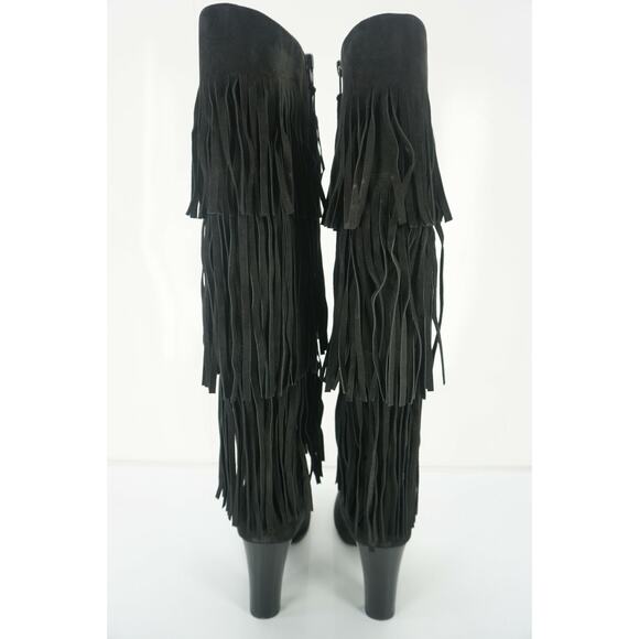 Stuart Weitzman Black Suede Fringie Knee High Boots SZ 7 N Narrow - Picture 9 of 10